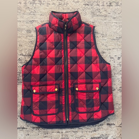 J Crew Excursion plaid quilted black and red checkered preppy vest size XL - Picture 8 of 14